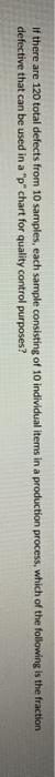 If there are 120 total defects from 10 samples,
