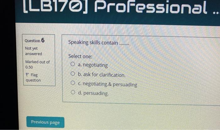 LLB170] Professional .. Question 6 Speaking