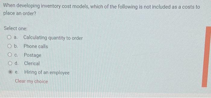 29 When developing inventory cost models, which