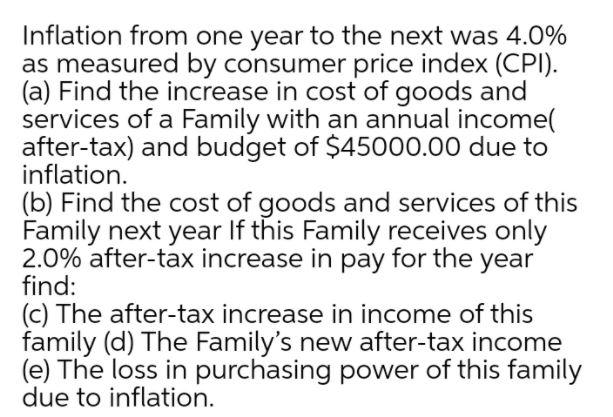 Inflation from one year to the next was 4.0% as