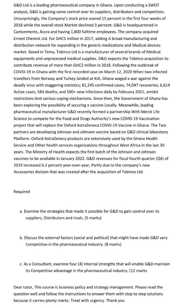 G&D Ltd is a leading pharmaceutical company in