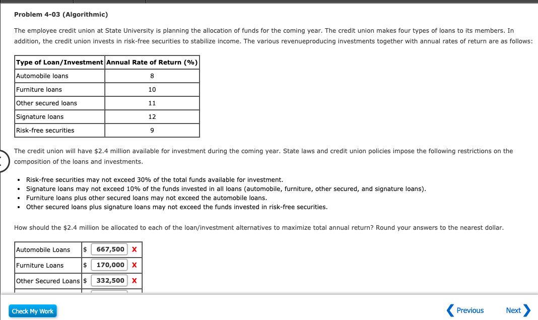 Problem 4-03 (Algorithmic) The employee credit