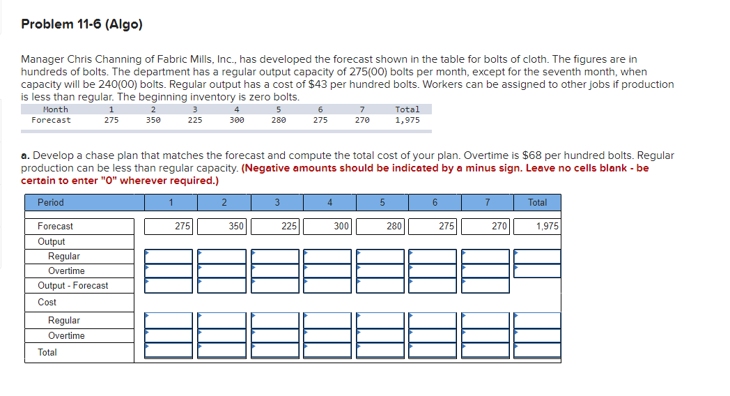 Problem 11-6 (Algo) Manager Chris Channing of