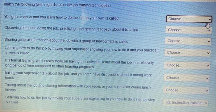 staffing course , help please match the following