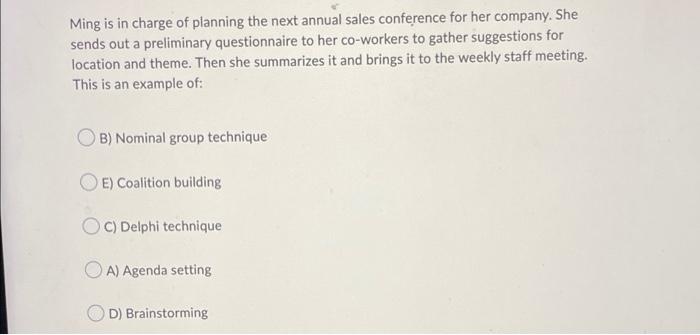 Ming is in charge of planning the next annual