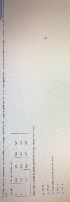 each A design engineer measured the service life