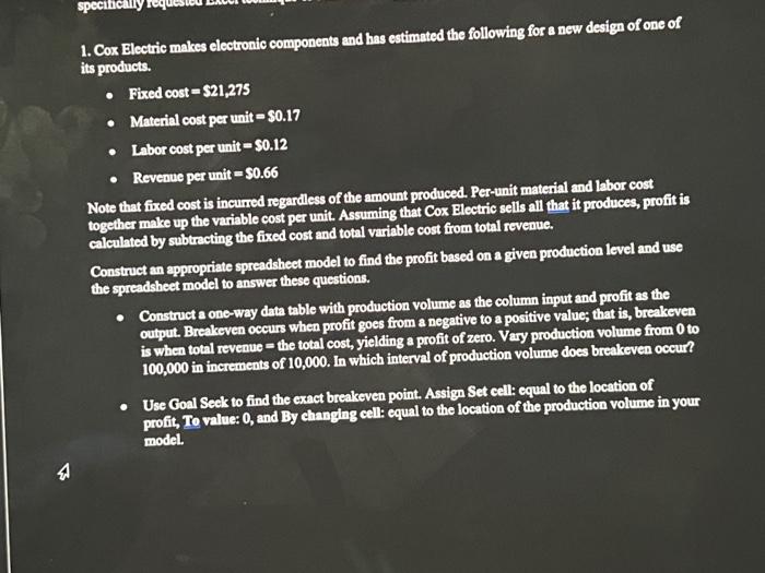 data anayltics 1. Cox Electric makes electronic