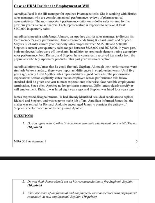 Case 4: HRM Incident 1: Employment at Will