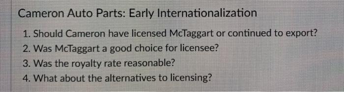 Cameron Auto Parts: Early Internationalization 1.