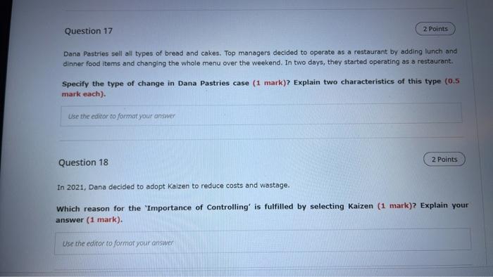 Question 17 2 Points Dana Pastries sell all types