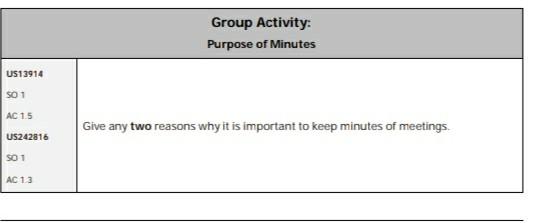 Group Activity: Purpose of Minutes US13914 SO 1