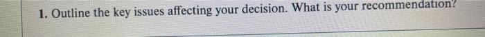 1. Outline the key issues affecting your