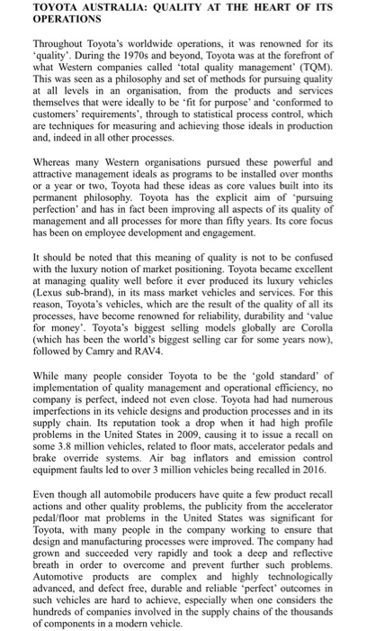 Q2. Given that Toyota has led much of the world