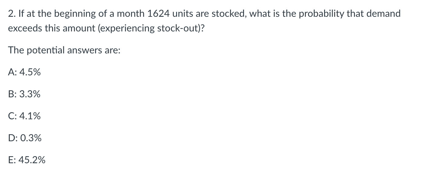 The monthly demand for a product is normally