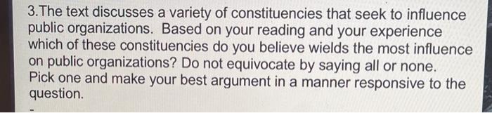 3. The text discusses a variety of constituencies