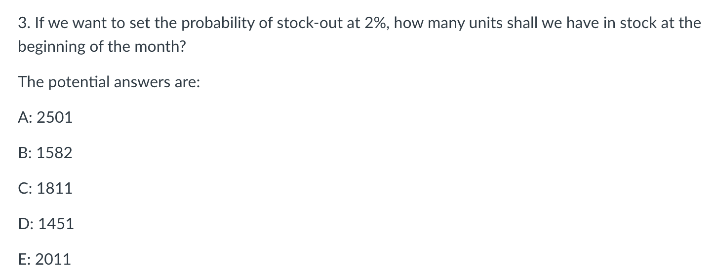 The monthly demand for a product is normally