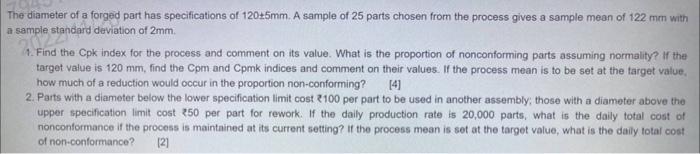 The diameter of a forged part has specifications