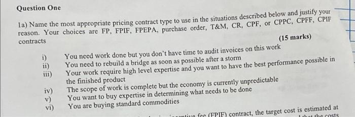 Question One la) Name the most appropriate