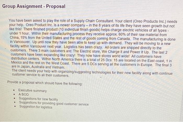 Group Assignment - Proposal You have been asked