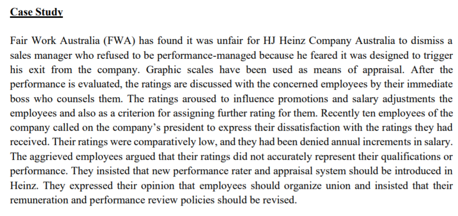 Case Study Fair Work Australia (FWA) has found it