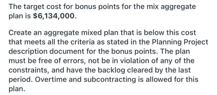 create mix aggregate plan using information below