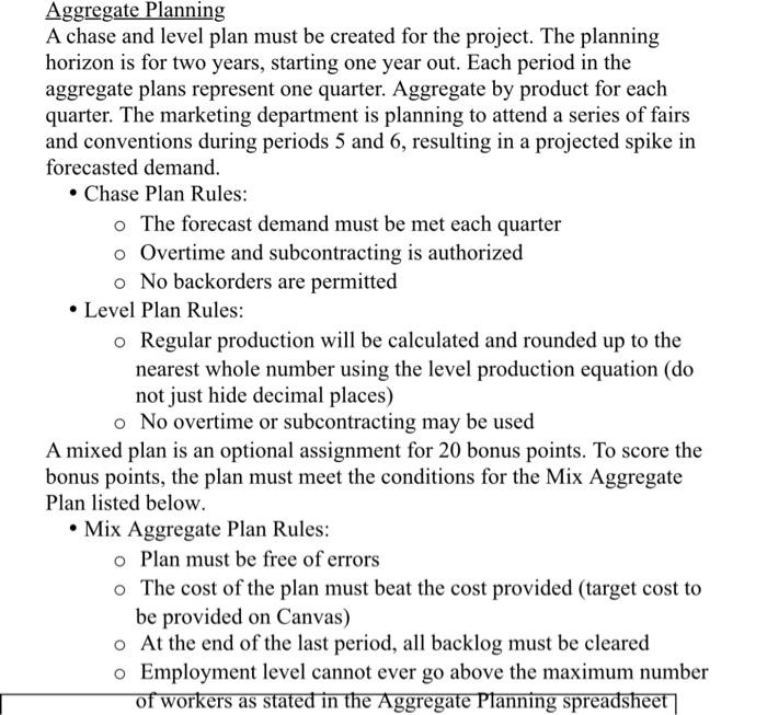 create mix aggregate plan using information below