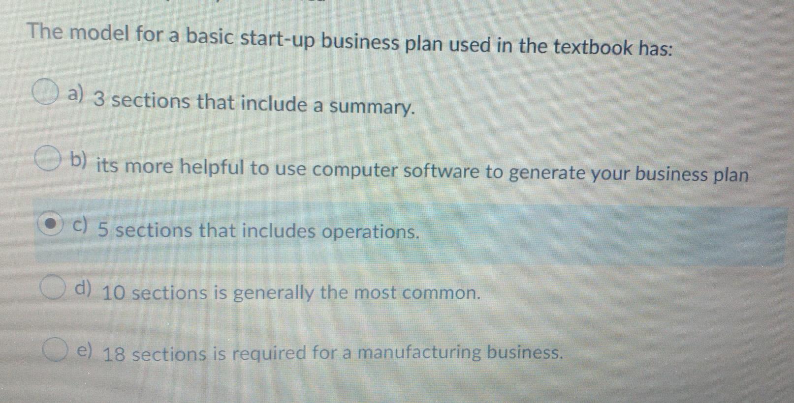 The model for a basic start-up business plan used