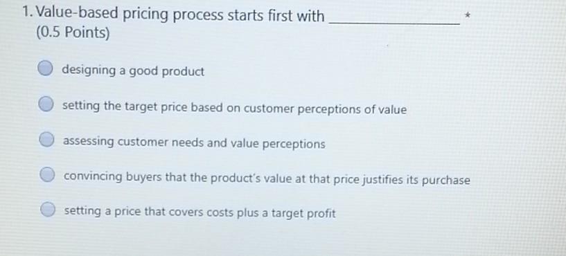 1. Value-based pricing process starts first with