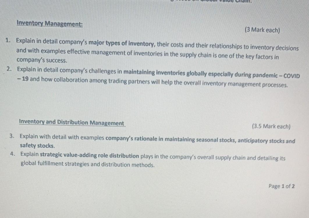 LLLLL Inventory Management: (3 Mark each) 1.