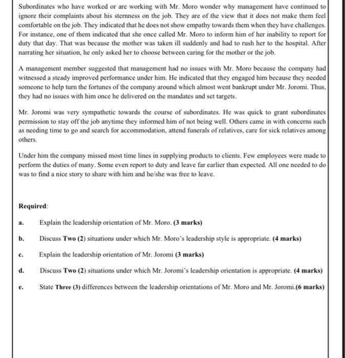 Subordinates who have worked or are working with