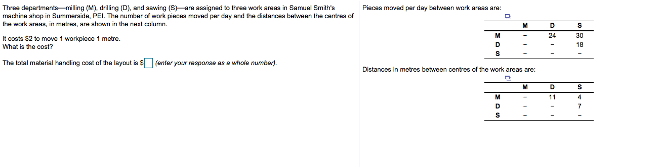Pieces moved per day between work areas are: