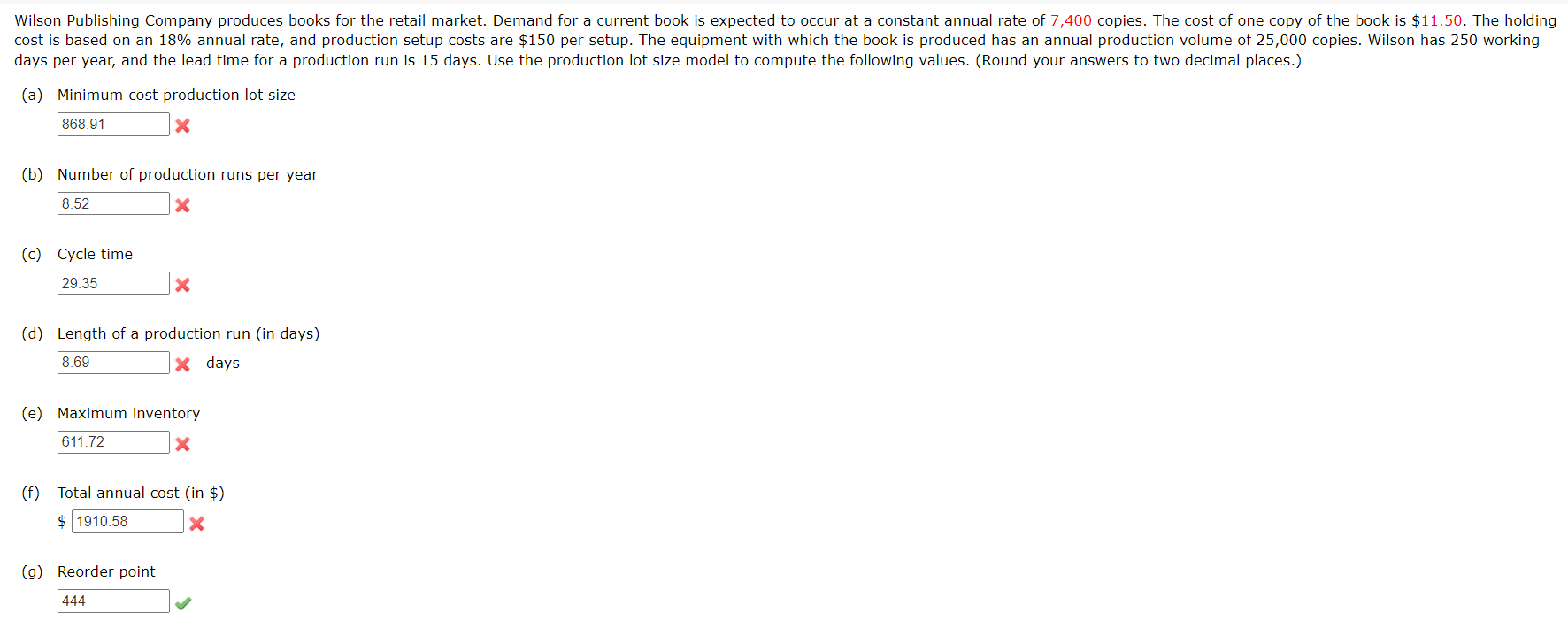 days per year, and the lead time for a production