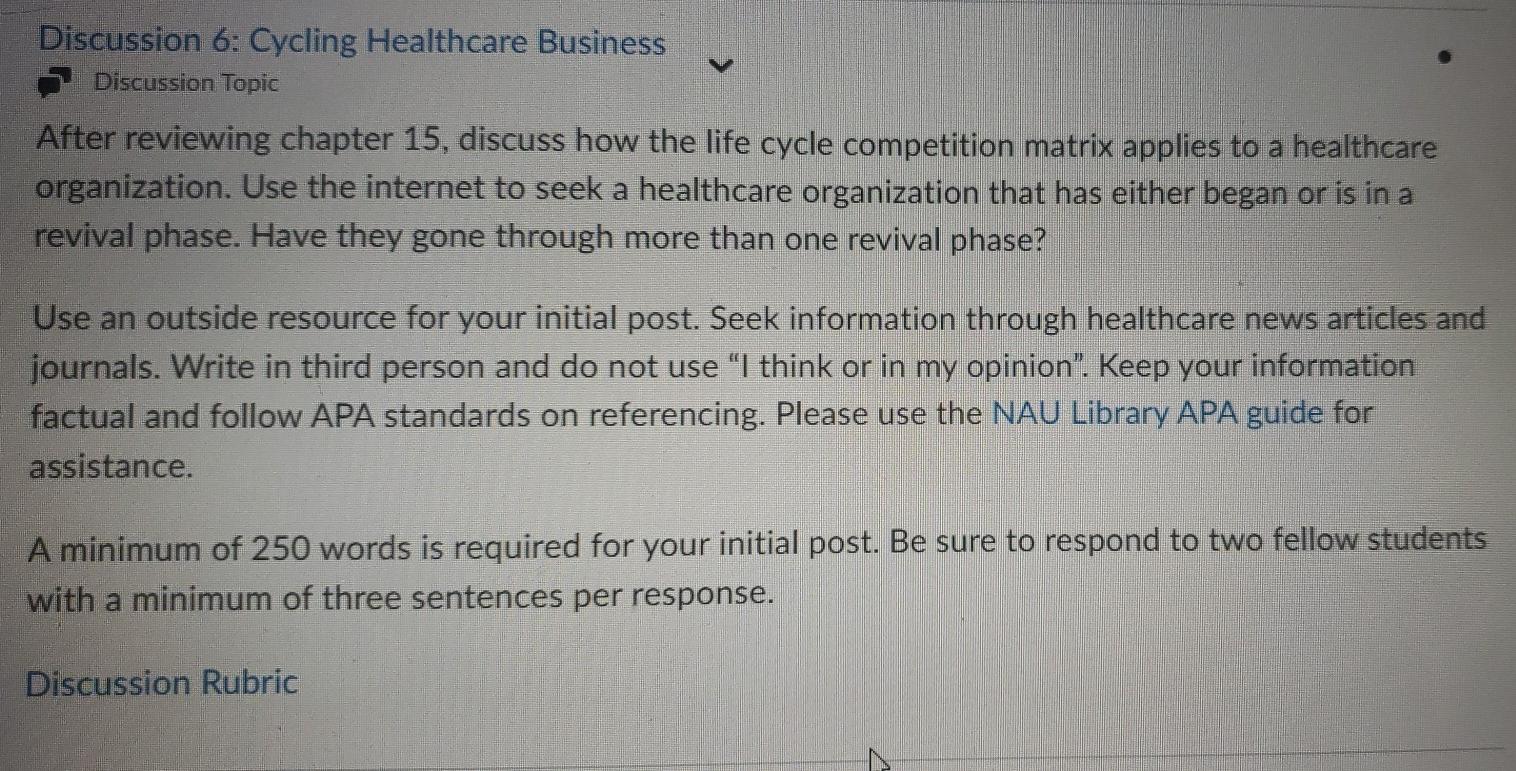 Discussion 6: Cycling Healthcare Business