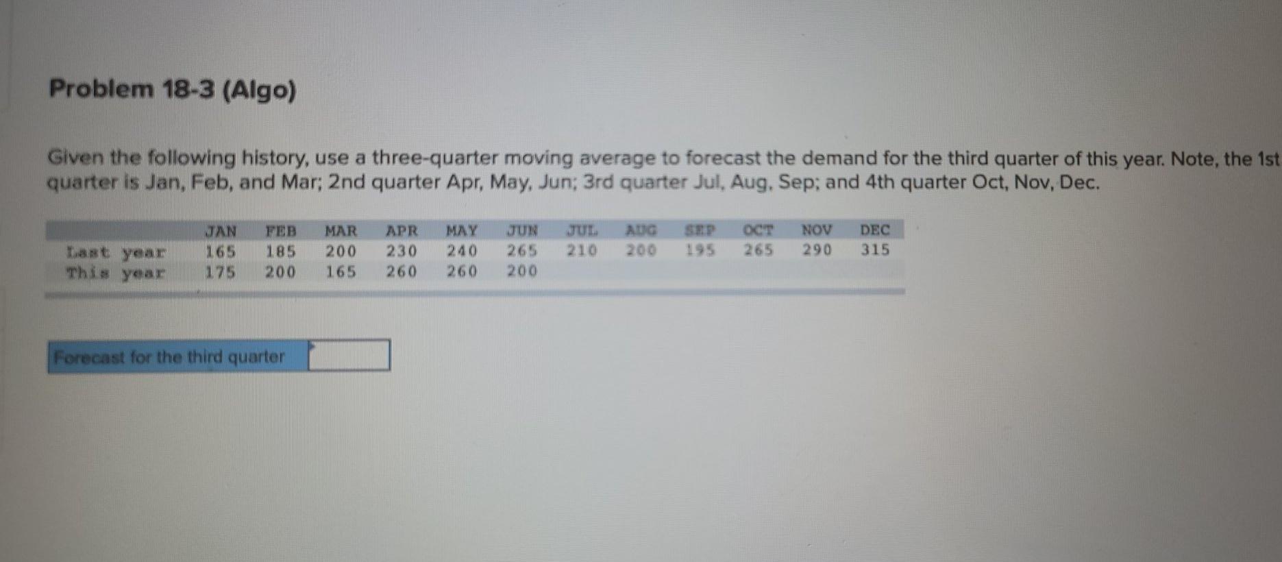 Problem 18-3 (Algo) Given the following history,