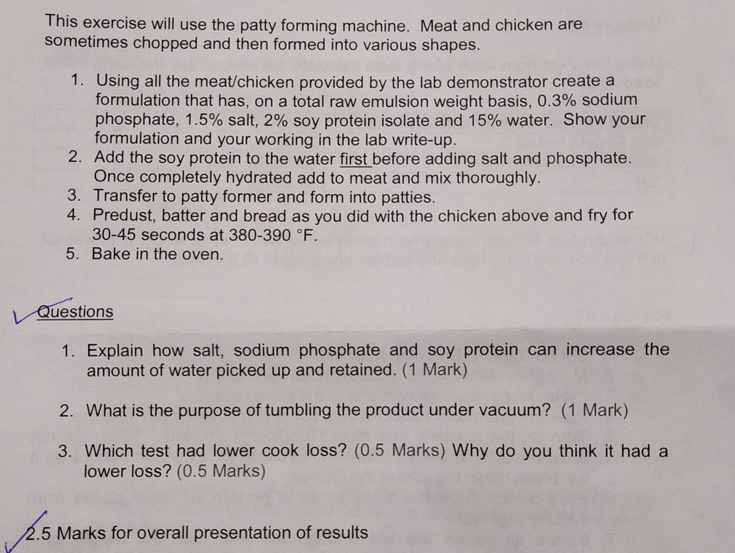 This exercise will use the patty forming machine.