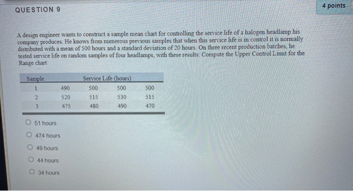 QUESTION 9 4 points A design engineer wants to