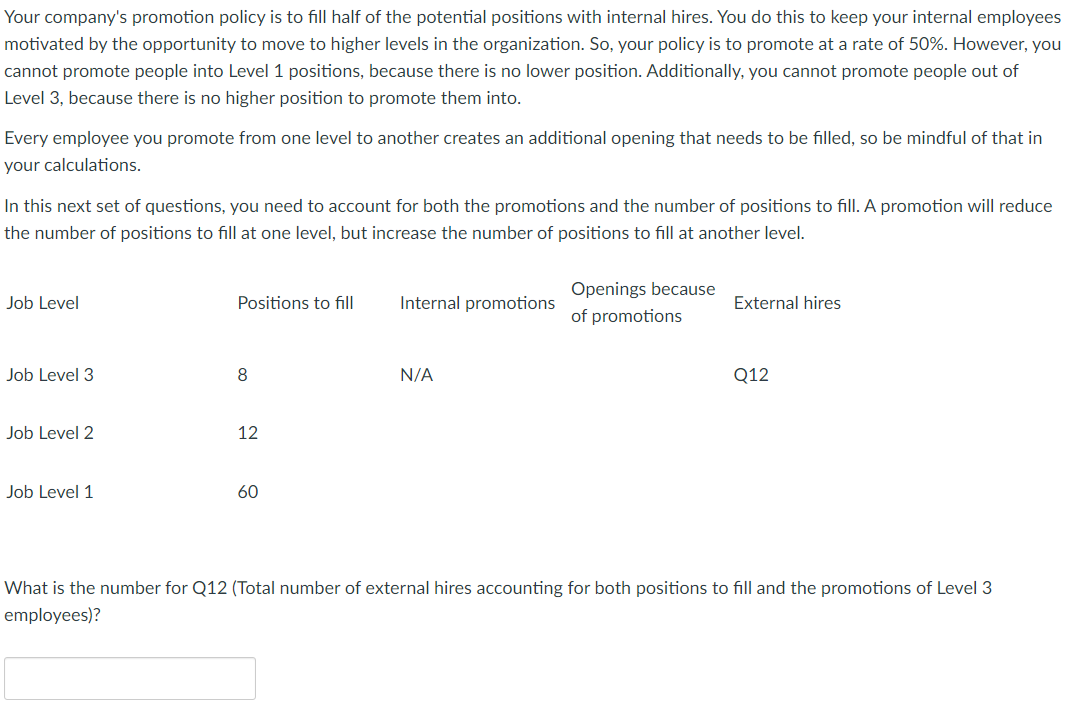 Your company's promotion policy is to fill half