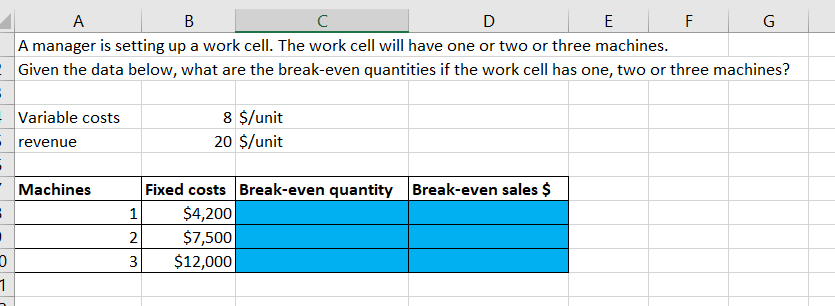 F A B D E F G A manager is setting up a work