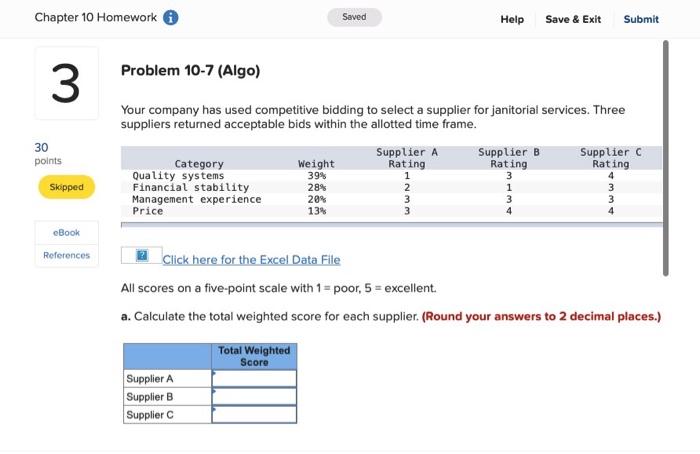 Chapter 10 Homework Saved Help Save & Exit Submit