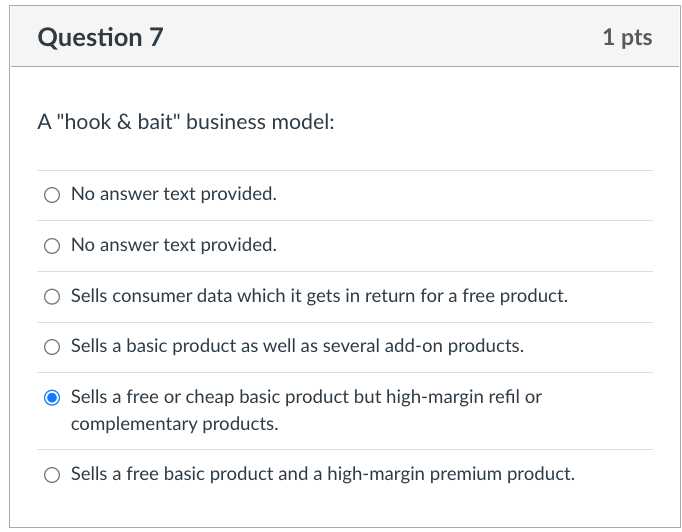 A "hook \& bait" business model: No answer text