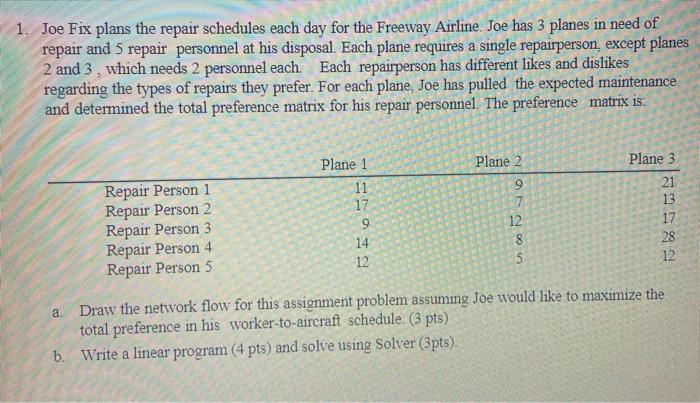 part A and B help please 1. Joe Fix plans the