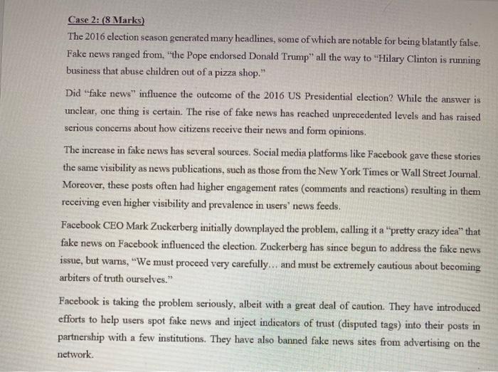 Case 2: (8 Marks) The 2016 election season