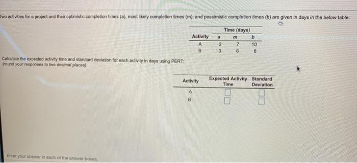Two activities for a project and their optimistic