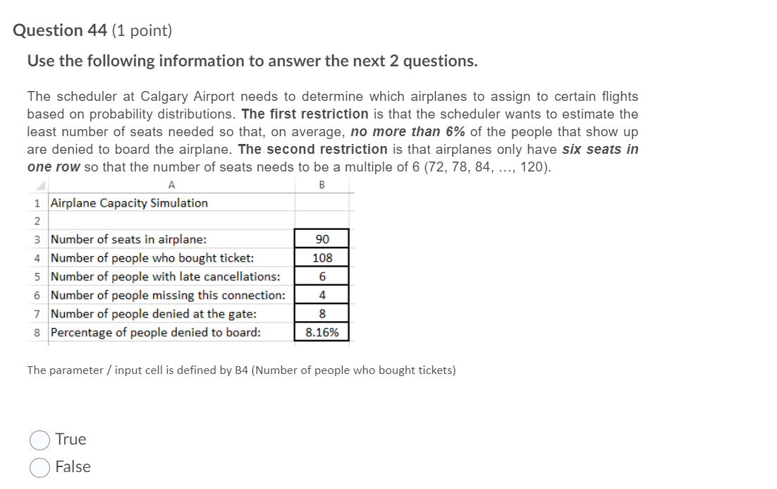 Question 44 (1 point) Use the following
