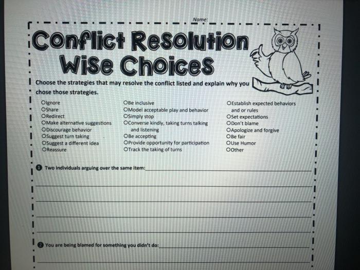 Name: Conflict Resolution Wise Choices 1 | Choose