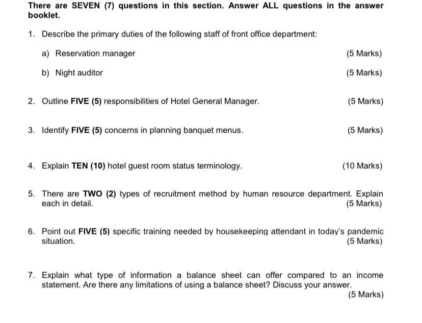 There are SEVEN (7) questions in this section.