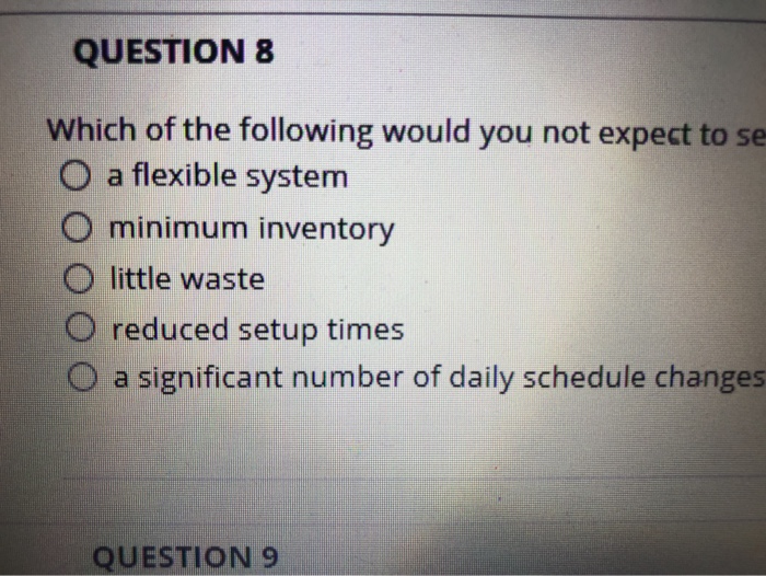 which of the following would you not expect to