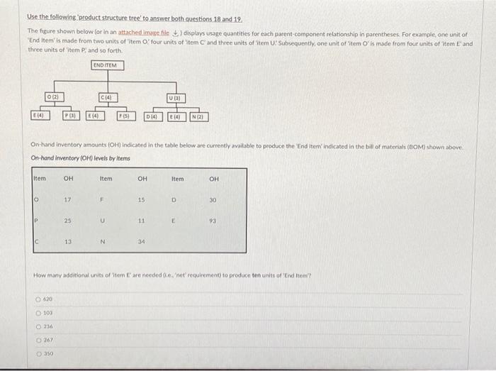 Use the following product structure tree to