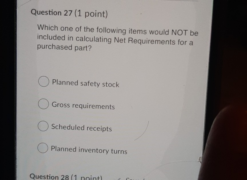 Question 27 (1 point) Which one of the following
