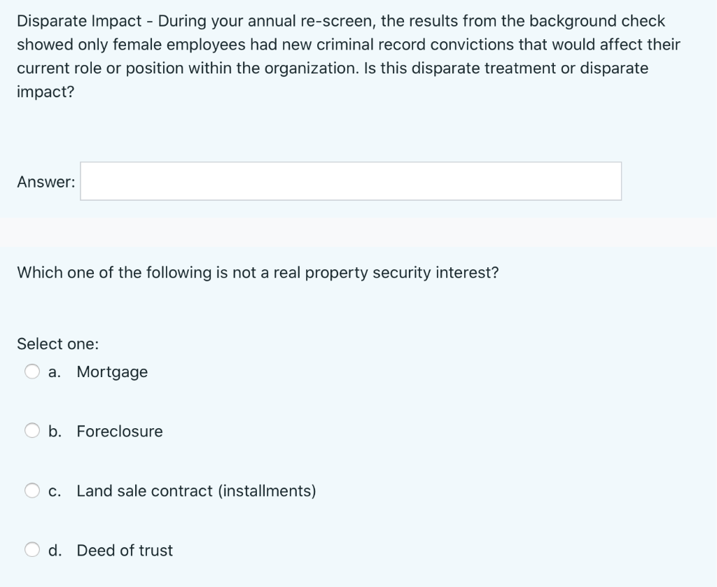 Disparate Impact - During your annual re-screen,